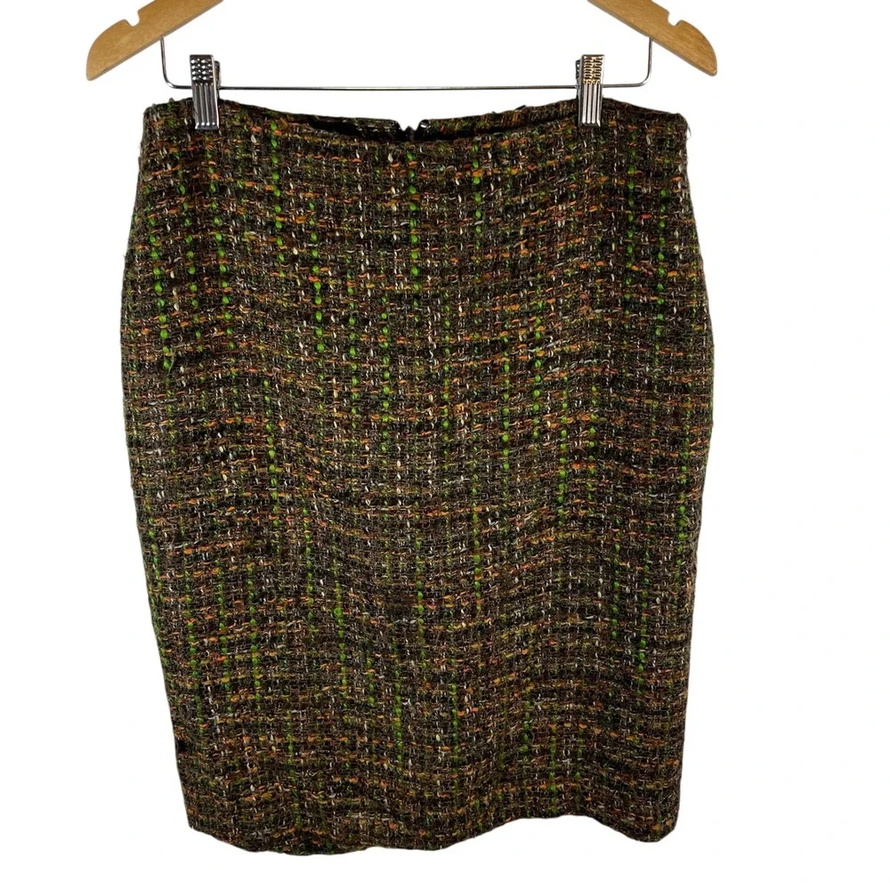 Talbots Womens Tweed Skirt Suit Set Brown‎ Green Orange Jacket 8 Skirt 6